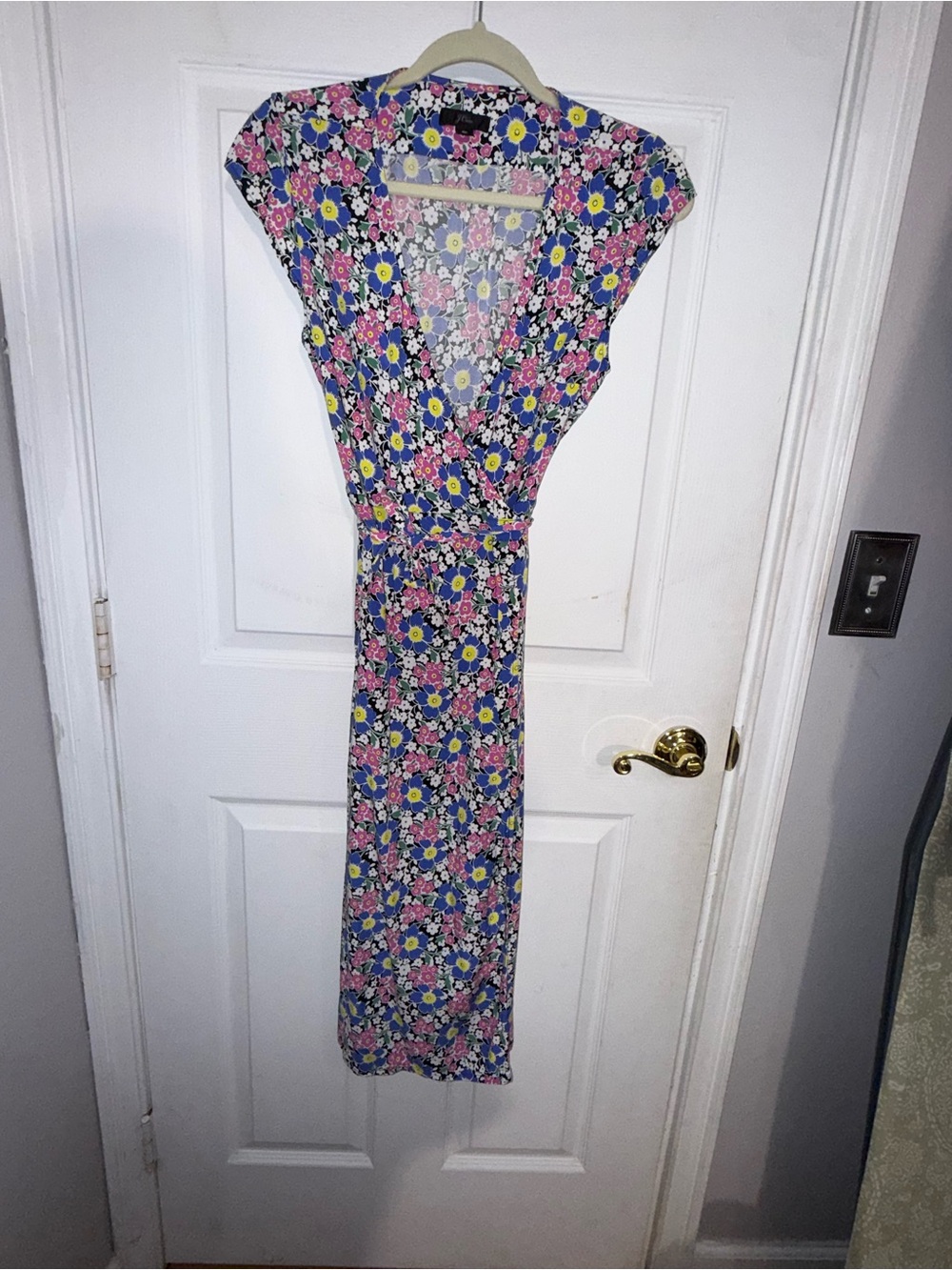 J Crew Floral V-Neck Wrap Dress in Blue and Pink